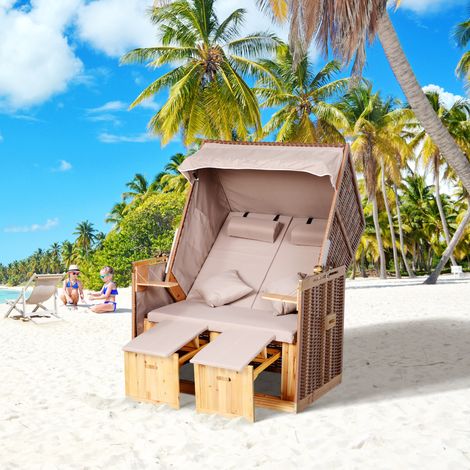Strandkorb für 2 Personen mit neigbarer Rücklehne Beige 118 x 79 x 160cm