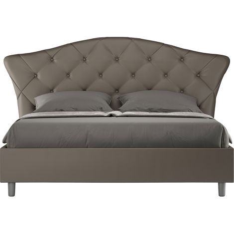 Letto Matrimoniale 160x190 cm Senza Rete con Testata Imbottito in Similpelle Langre Cappuccino (1/5)