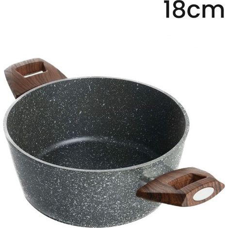 Trade Shop - Kasserolle mit 2 hölzernen hölzernen kratzfesten Nicht-Stapeltopf zur Induktion von Ø16 bis 24 cm - -durchmesser 18cm -