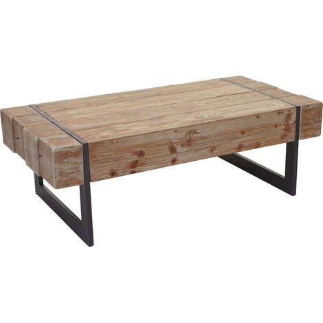 Mesa de centro HHG-898a, mesa de salón, madera de abeto maciza rústica certificada MVG 40x120x60cm, color natural (1/5)