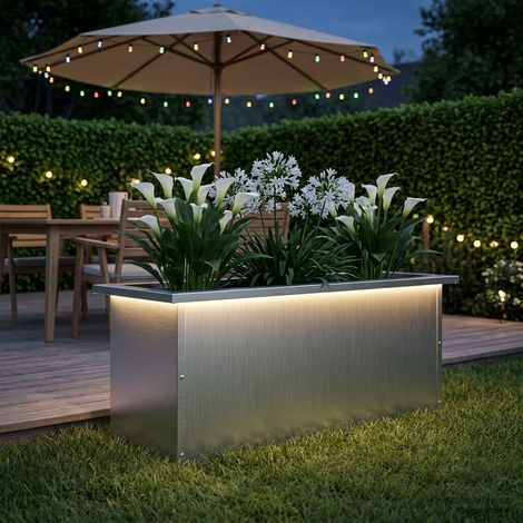 vidaXL Jardinera para jardín con luces LED Blanco 30 x 80 x 30 cm (1/5)
