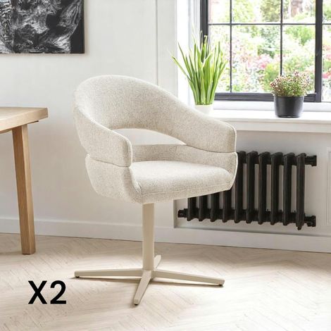 Chaise pivotante beige chiné design avec pied gris (lot de 2) MONTREUX (1/5)