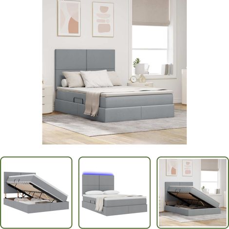 vidaXL Stauraum unter Bett - Bett mit Stauraum und LED Hellgrau 140 x 200 cm Polyester (1/5)