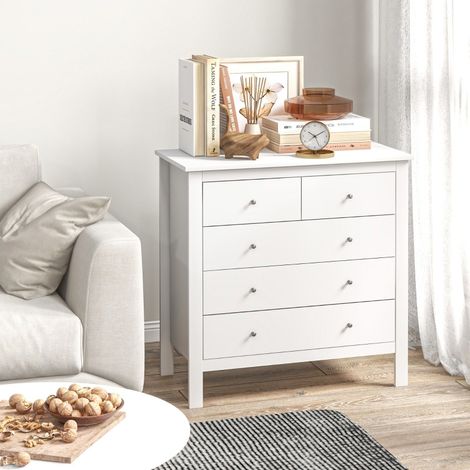 Comò a 5 cassetti 79 x 39,5 x 80,5 cm bianco OKMYHOME (1/5)