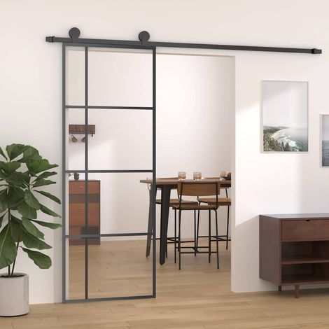 vidaXL Porte coulissante Verre ESG et aluminium 76x205 cm Noir (1/5)