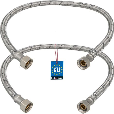 KOTARBAU® Lot de 2 Flexible Robinet 3/8"x3/8" - Tuyau Robinet 60cm - Acier Inoxydable - Rallonge Robinet Cuisine Flexible - Tuyau Robinet Cuisine Flexible - Tuyau Flexible Plomberie - Argent (1/4)