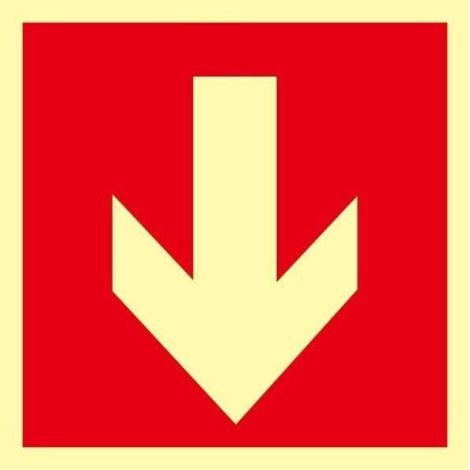 Señal de evacuación Flecha Abajo luminiscente SEKURECO                         210 x 210 mm                          CLASE A (ALUMINIO 0'5 mm) (1/2)