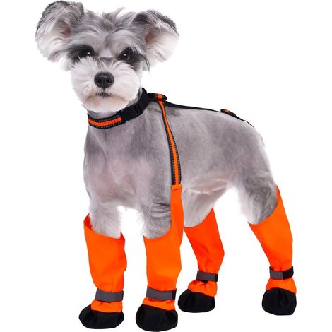 Bottes imperméables pour chien avec brides, protège-pattes antidérapants et sangles réglables pour chiens de petite et moyenne taille, orange, taille S. (1/5)