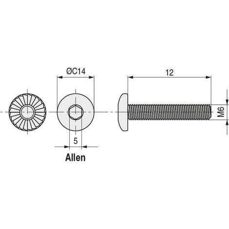 torex tornillo embellecedor rosca métrica. cabeza allen. con estrías bajo la cabeza. elegir acabado y longitud. largo 40mm acabado zincado negro