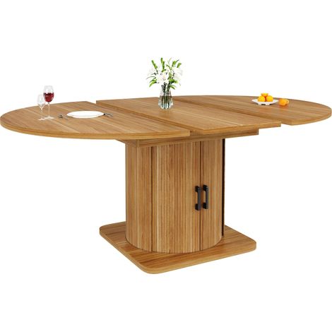 Table à manger extensible, table de salle à manger, table de cuisine, table ronde extensible en ovale, 118-158 cm, pour jusqu’à 6 personnes, table à manger avec tiroirs, brun foncé (1/5)