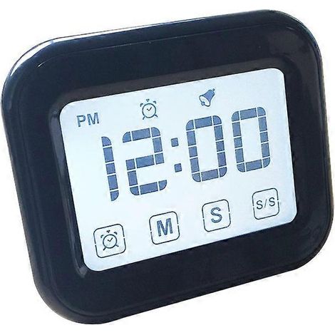 Minuteur de cuisine numérique avec réveil, grand écran tactile LCD et veilleuse, idéal pour la cuisine et la pâtisserie, noir. (1/4)