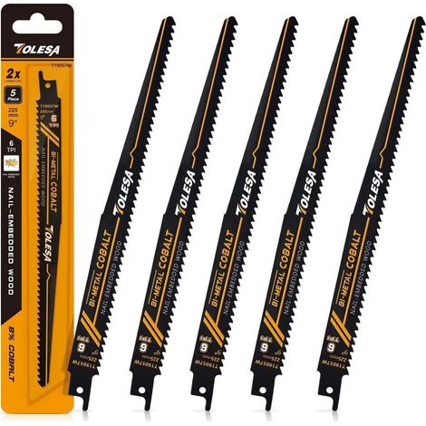 Säbelsägeblätter Bi-Metall 225mm 6TPI mit 8% Kobalt für Holz mit Nägeln (1/5)