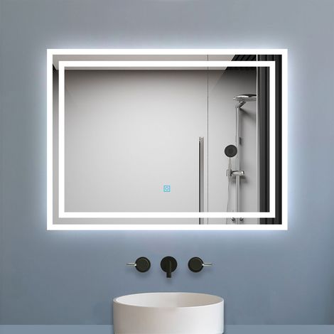 Aica Miroir LED Dimmable, 60x50cm, avec Mémoire, salle de bain Anti-Buée, CE IP44