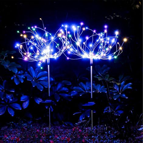 Feux d'artifice solaires, lot de 2 guirlandes lumineuses solaires pour décoration de jardin, pelouse, terrasse, balcon, fête de Noël (couleur)