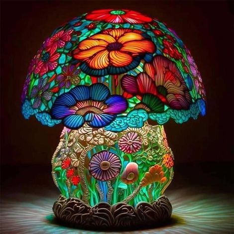 Lampe de table créative en Résine,champignon coloré, pour chambre à coucher, USB, Vintage,série de plantes, fleur, rétro (1/3)