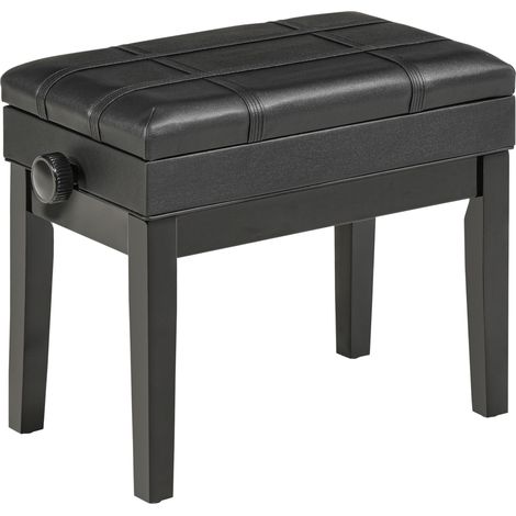 Banc de piano avec rangement dissimulé, tabouret, hauteur réglable, similicuir, noir