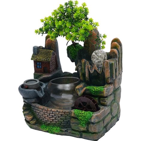 Fontaine d'intérieur avec cascade, éclairage LED, design compact (1/2)