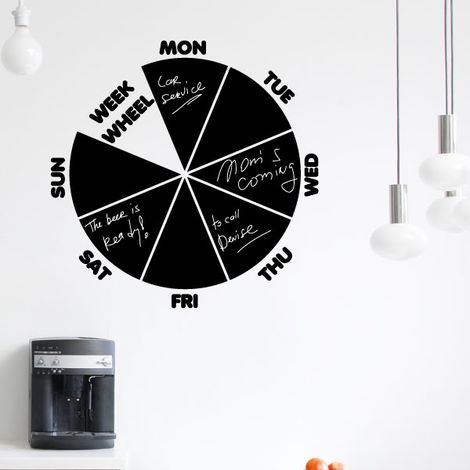 Sticker ardoise tableau noir - stickers muraux adhésif effaçable - CALENDRIER ROUE HEBDOMADAIRE - 90x90cm (1/3)