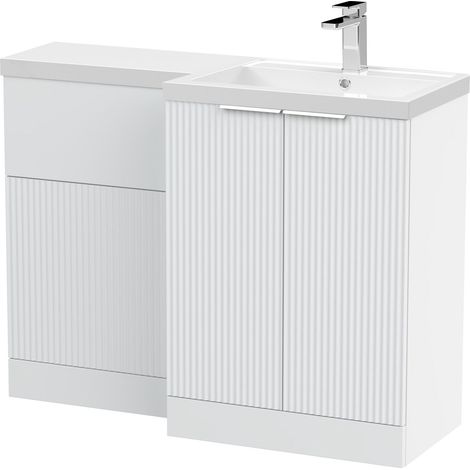 Tixall Contemporary Floor Standing 2 Door Vanity WC Combination Unit with Polymarble Basin, Right Hand, 1100mm, White (1/4)