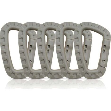 Lot de 5 mousquetons, Mousqueton Plastique, Mousqueton Tactique, Mousqueton Militaire, Mousquetons en Plastique Dur de qualité supérieure, Robustes, Forme en D multifonctionnelle (1/4)