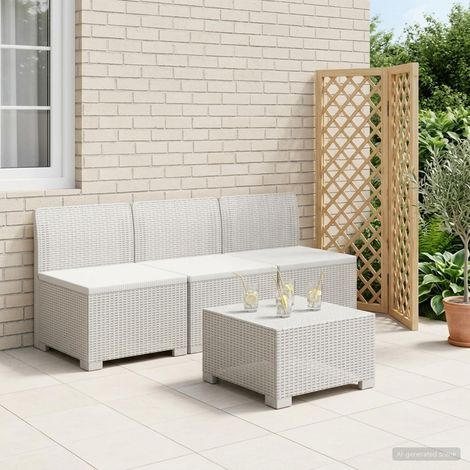 Canapé de Jardin Modulaire 3 Places en Polypropylène Blanc Aspect Rotin pour Extérieur - PANGIVO (1/5)