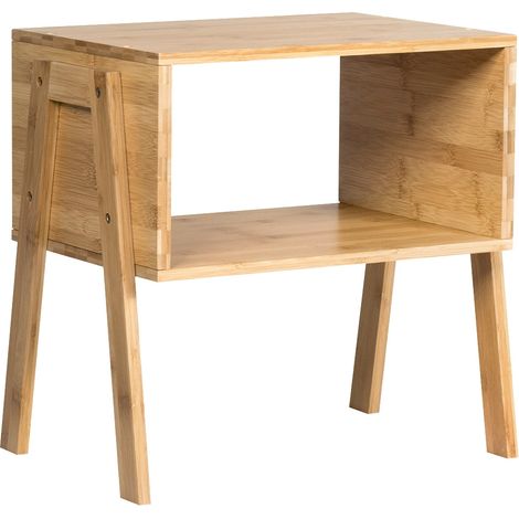 Juego de 2 mesitas de noche de 43 x 29 x 42 cm con almacenaje abierto diseño compacto en bambú natural 200012484