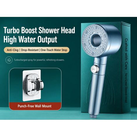(Ensemble bleu clair 5) Pommeau de douche haute pression Turbo avec filtre, douchette à main économique en eau et arrêt automatique du jet pour salle de bain (1/5)
