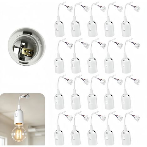 20 pièces Douille de Chantier E27 avec Câble pour Rénovation, Support ampoule E27 provisoire avec fil, Douille électrique pour LED, halogène, ampoule économie d'énergie, éclairage maison (Blanc) (1/5)