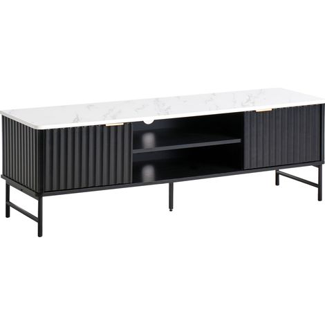 Mobile TV in MDF nero effetto marmo moderno 140 x 40 cm Glastonbury