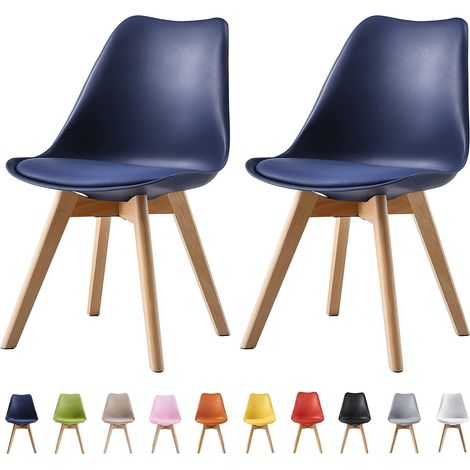 Set of 2 Dining Chairs Designer Side Chairs Wooden Home Office Commercial EVA BLUE (1/5)