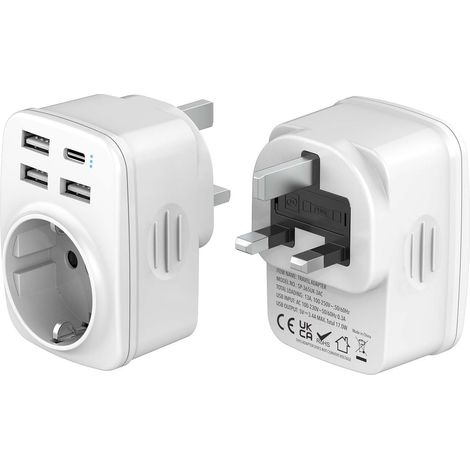 Adaptateur Prise Anglaise Type G 5 en 1 avec 3 USB-A et 1 USB-C (1/5)