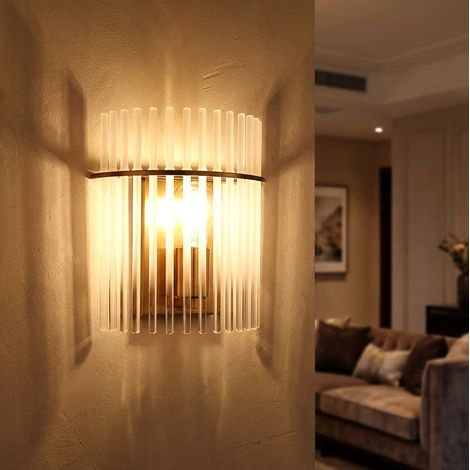 Lampada da parete aste in vetro lampada da soggiorno lampada da parete opale oro camera da letto, metallo, LED 7W 806Lm bianco caldo, LxLxH 12,5x25x26 cm (1/5)