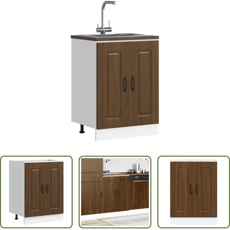 vidaXL Holzwerkstoff -  Spülenunterschrank Kalmar Braun Eichen-Optik 60x46x81,5 cm (1/5)