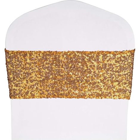 BEBUSINGOTO 5er-Pack Stuhlschärpen mit dehnbaren Pailletten, Stuhlbänder, Pailletten-Dekor für Hotel, Hochzeit, Empfang, Party, Event, Stuhlhussen-Dekoration, 15 x 40 cm – Gold (1/3)