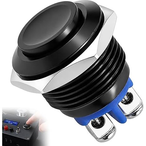 Bouton Poussoir 12v Momentané Métal Noir 16mm, Interrupteur Poussoir, Interrupteur 12v, Antirouille Avec Raccord À Vis, Pour Voiture Moto Bateau Bricolage Électronique (1/5)