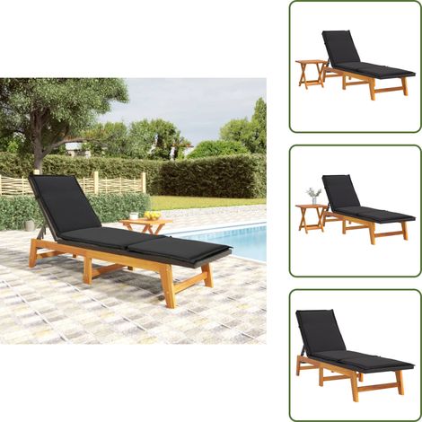 The Living Store Tumbona con mesa ratán sintético y madera maciza de acacia - Tumbona de acacia