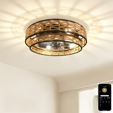 Ventilateur de plafond encastré 47 cm avec contrôle via application, 3 modes d’éclairage, 6 vitesses, design cage sécurisé pour chambre et garage (1/5)