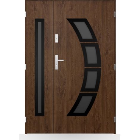 Porte d'entrée double Noam - 130-140-150x208cm - Couleur: Noyer - Poussant: Gauche - Dimensions: 80x40 cm (1/2)