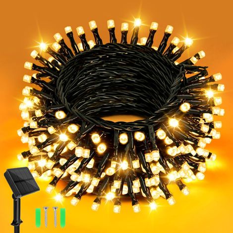 Guirlande Lumineuse Exterieure, 12m 120LED Guirlande Lumineuse Solaire Mperméable, 8 Modes Guirlande Solaire Exterieur pour la décoration d'extérieur, de fêtes, de soirées, Blanc Chaud