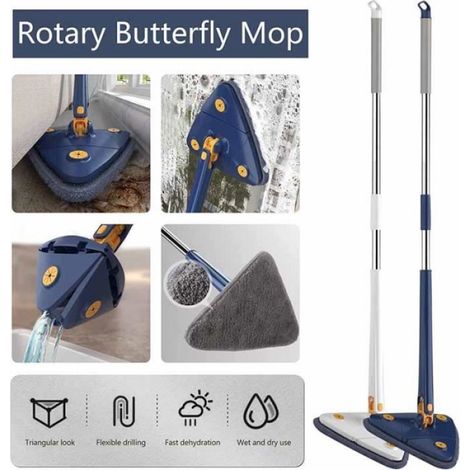 Balai de Nettoyage Triangulaire Rotatif à 360 degrés, réglable, Outil de Nettoyage Multifonction, serpillière à Presser Automatique( (1/4)