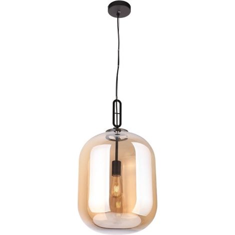 Suspension indus noire verre ambre Ø30 E27 Maxlight