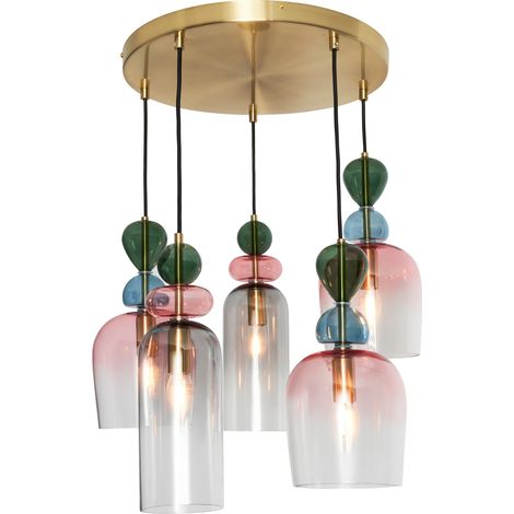 Visconte Vietri Ceiling Pendant 5 Light With Multi Coloured Glass Shades - Brass (1/5)