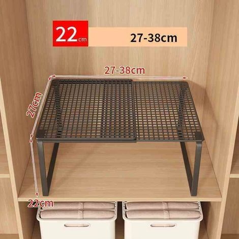 (Noir-S) Étagère de placard télescopique empilable, séparateur de penderie rétractable et extensible, organisateur de placard à plusieurs niveaux (1/5)