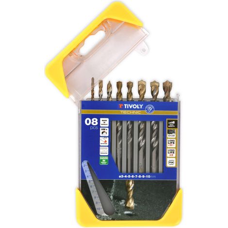 Tivoly • Coffret 8pcs Forets Beton Technic Gradués contenant les Ø3-4-5-6-7-8-9-10mm