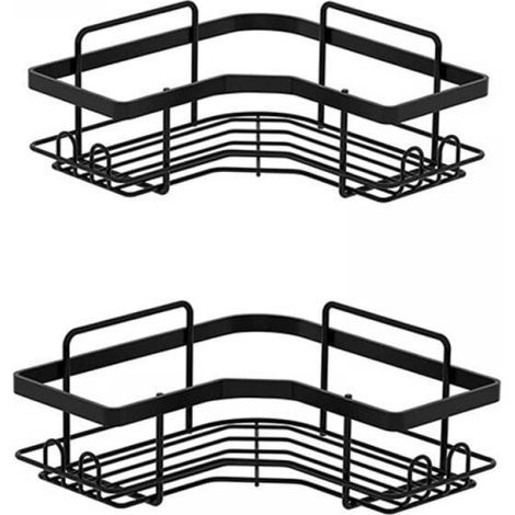 (2 pièces) étagère de salle de bain d'angle noire sans perçage, armoire de rangement pour shampoing et gel douche (1/4)