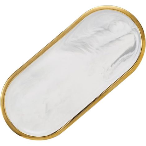 Plateau à Bijoux Ovale en Porcelaine Haute Température Style Nordique Bordure Dorée Pratique pour Rangement sur Plan Vasque de Salle de Bain (1/5)