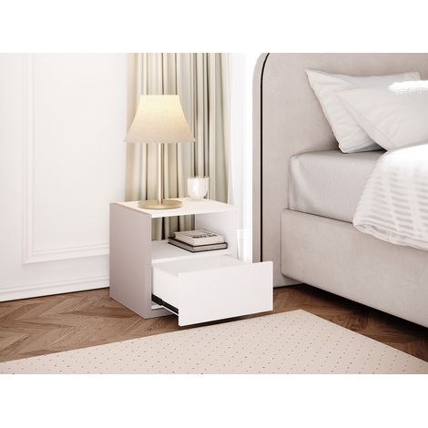 Table de chevet - 1 tiroir et 1 niche - Blanc et taupe - NAPOLI II (1/4)