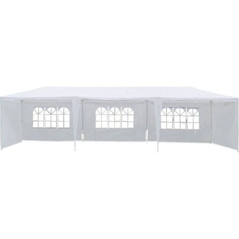 Habitat Et Jardin – Tente de réception Carolina 3 x 9 m – 5 parois latérales en polyéthylène – Imperméable – Structure acier – Hauteur 2.5 m – Surface 24.65 m²