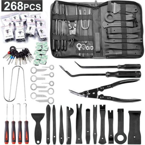 268 Pièces Outils De DéMontage De Garnitures Trousse, pour Panneau Accessoires Porte Autoradio Tableau De Bord De Voiture, avec Broches De Retenue, Ensemble à Pince et Extracteur D’Attaches (noir)