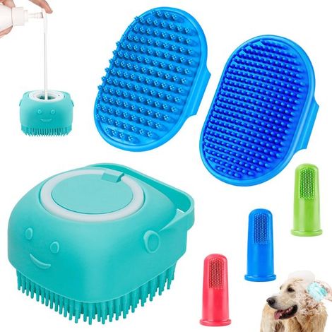 Brosse de bain pour chien (lot de 6) - Brosse à dents pour chien - Brosse à shampoing - Brosse de nettoyage - Manche réglable - Pour chiens à poils courts et longs - Brosse à shampoing bleue pour chie (1/5)